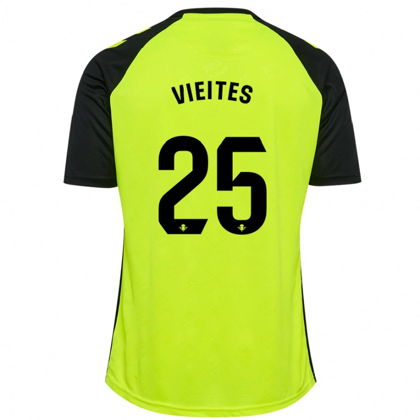 Danxen Enfant Maillot Fran Vieites #25 Jaune Fluo Noir Tenues Extérieur 2024/25 T-Shirt