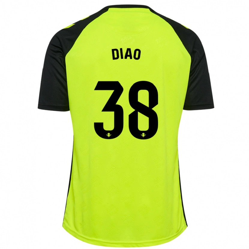 Danxen Enfant Maillot Assane Diao #38 Jaune Fluo Noir Tenues Extérieur 2024/25 T-Shirt