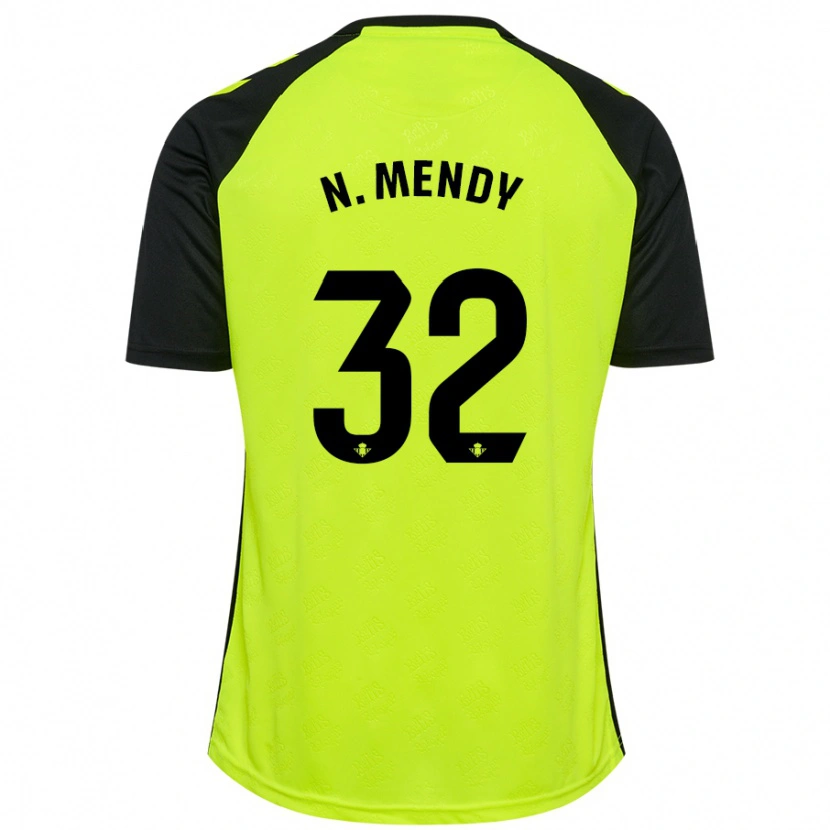 Danxen Enfant Maillot Nobel Mendy #32 Jaune Fluo Noir Tenues Extérieur 2024/25 T-Shirt