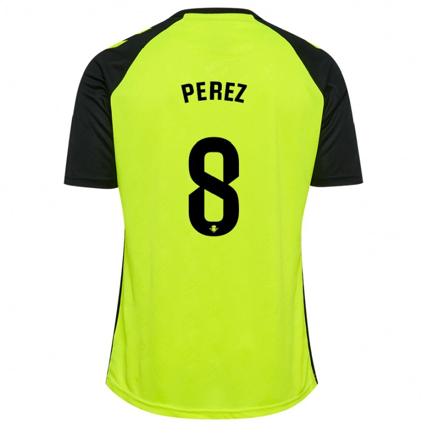 Danxen Enfant Maillot Dani Pérez #8 Jaune Fluo Noir Tenues Extérieur 2024/25 T-Shirt