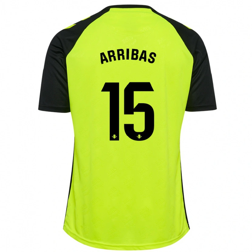 Danxen Enfant Maillot Sergio Arribas #15 Jaune Fluo Noir Tenues Extérieur 2024/25 T-Shirt