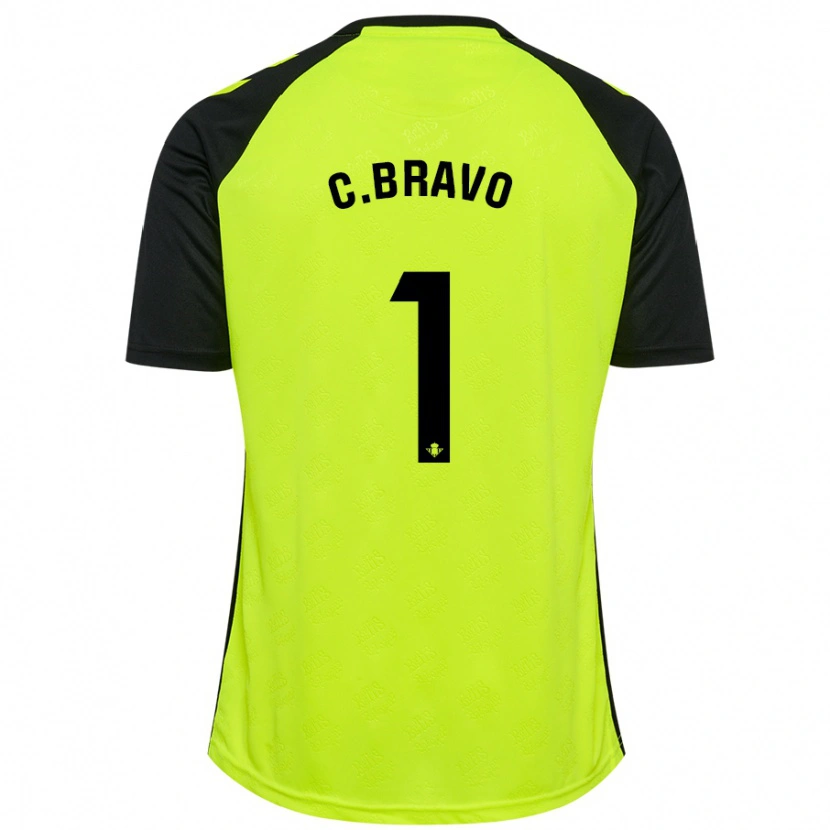 Danxen Enfant Maillot Claudio Bravo #1 Jaune Fluo Noir Tenues Extérieur 2024/25 T-Shirt