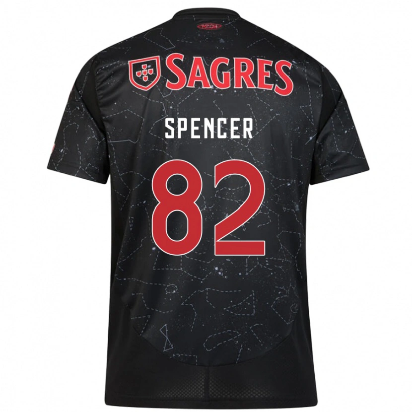 Danxen Enfant Maillot Diogo Spencer #82 Noir Rouge Tenues Extérieur 2024/25 T-Shirt