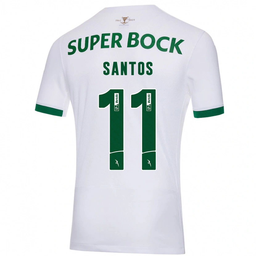 Danxen Enfant Maillot Nuno Santos #11 Blanc Vert Tenues Extérieur 2024/25 T-Shirt