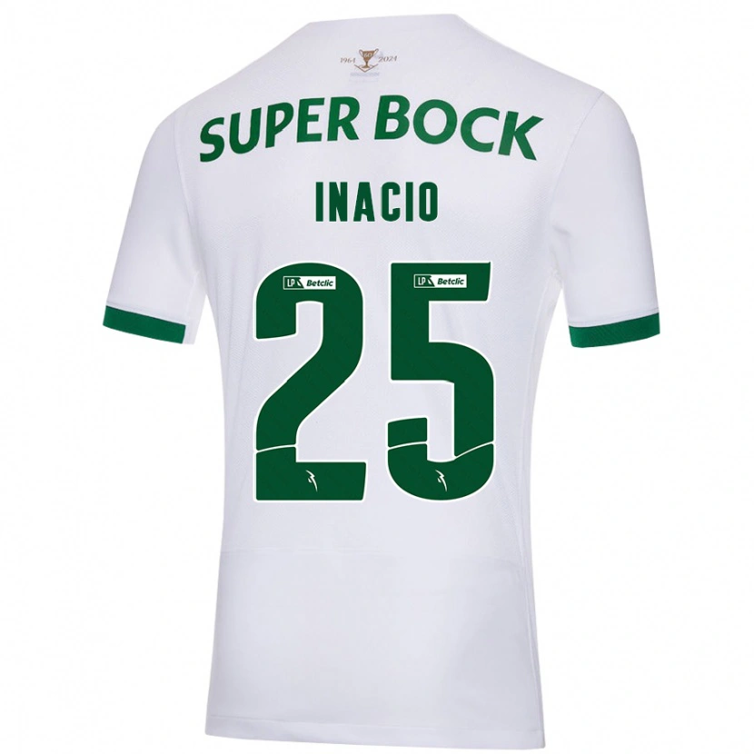 Danxen Enfant Maillot Gonçalo Inácio #25 Blanc Vert Tenues Extérieur 2024/25 T-Shirt