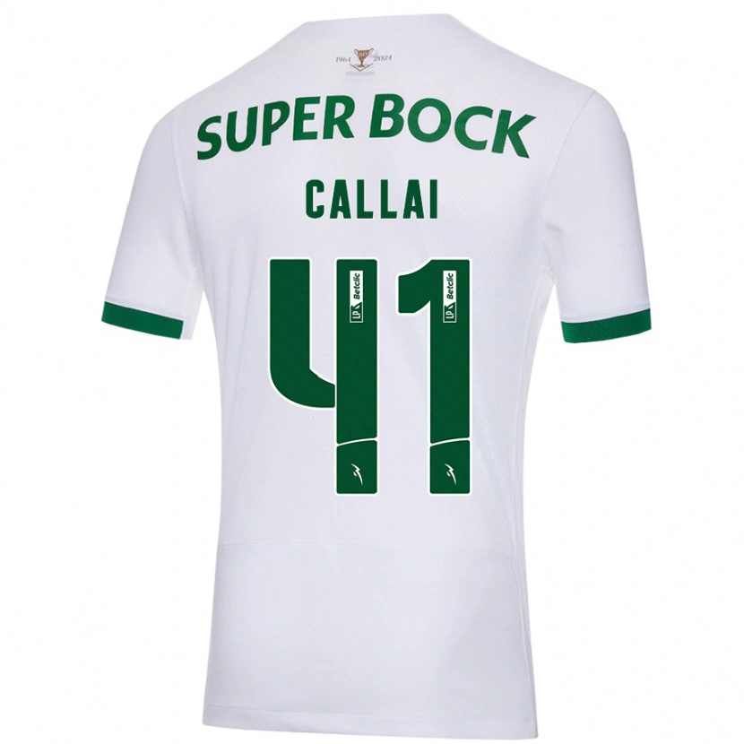 Danxen Enfant Maillot Diego Callai #41 Blanc Vert Tenues Extérieur 2024/25 T-Shirt