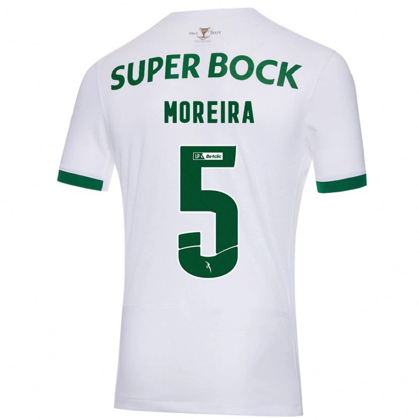 Danxen Enfant Maillot David Moreira #5 Blanc Vert Tenues Extérieur 2024/25 T-Shirt