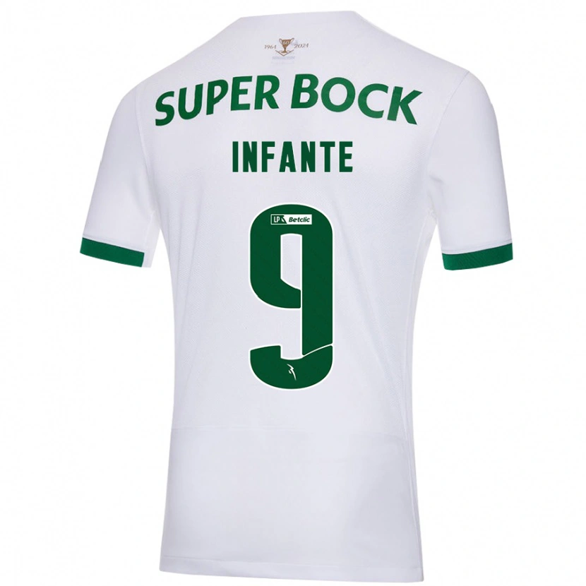 Danxen Enfant Maillot João Infante #9 Blanc Vert Tenues Extérieur 2024/25 T-Shirt