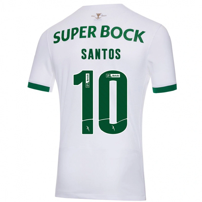 Danxen Enfant Maillot Guilherme Santos #10 Blanc Vert Tenues Extérieur 2024/25 T-Shirt