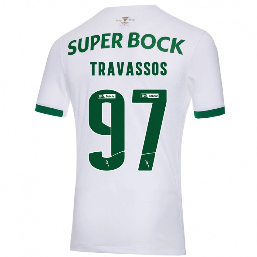 Danxen Enfant Maillot Travassos #97 Blanc Vert Tenues Extérieur 2024/25 T-Shirt