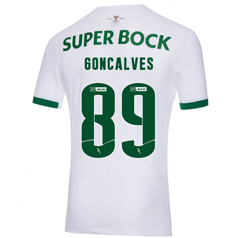 Danxen Enfant Maillot André Gonçalves #89 Blanc Vert Tenues Extérieur 2024/25 T-Shirt