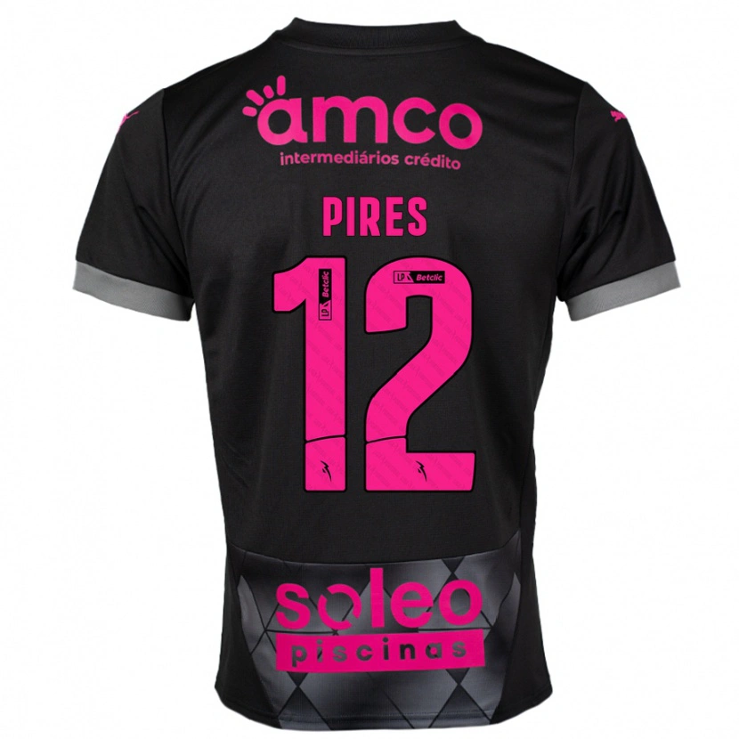 Danxen Enfant Maillot Hugo Pires #12 Noir Rose Tenues Extérieur 2024/25 T-Shirt