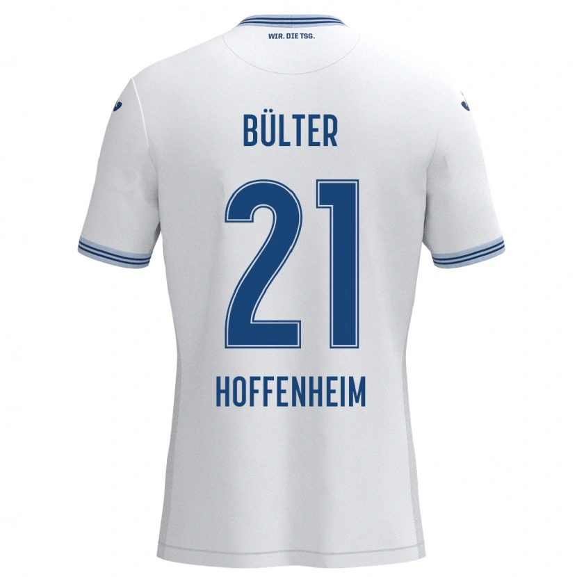 Danxen Enfant Maillot Marius Bülter #21 Blanc Bleu Tenues Extérieur 2024/25 T-Shirt