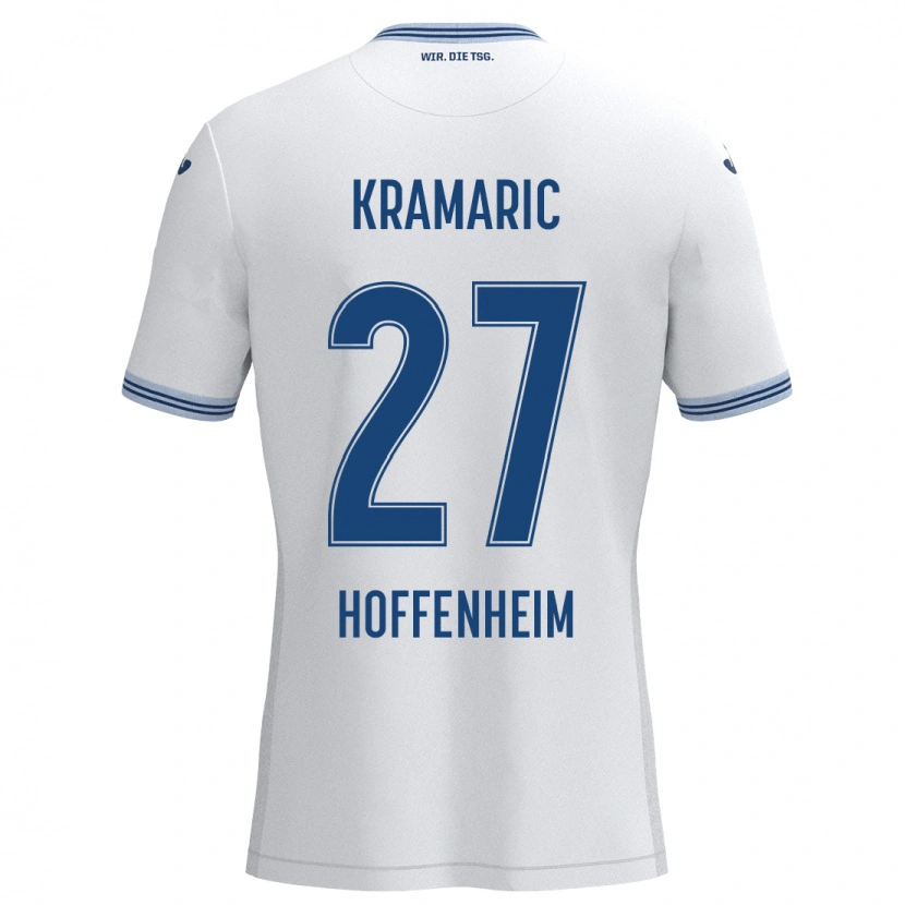 Danxen Enfant Maillot Andrej Kramaric #27 Blanc Bleu Tenues Extérieur 2024/25 T-Shirt