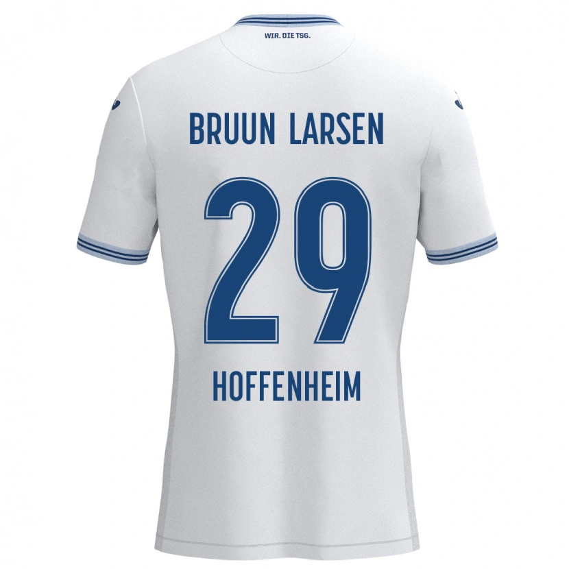 Danxen Enfant Maillot Jacob Bruun Larsen #29 Blanc Bleu Tenues Extérieur 2024/25 T-Shirt