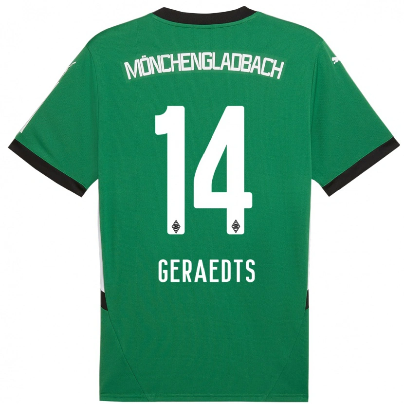 Danxen Enfant Maillot Kelsey Geraedts #14 Vert Blanc Tenues Extérieur 2024/25 T-Shirt