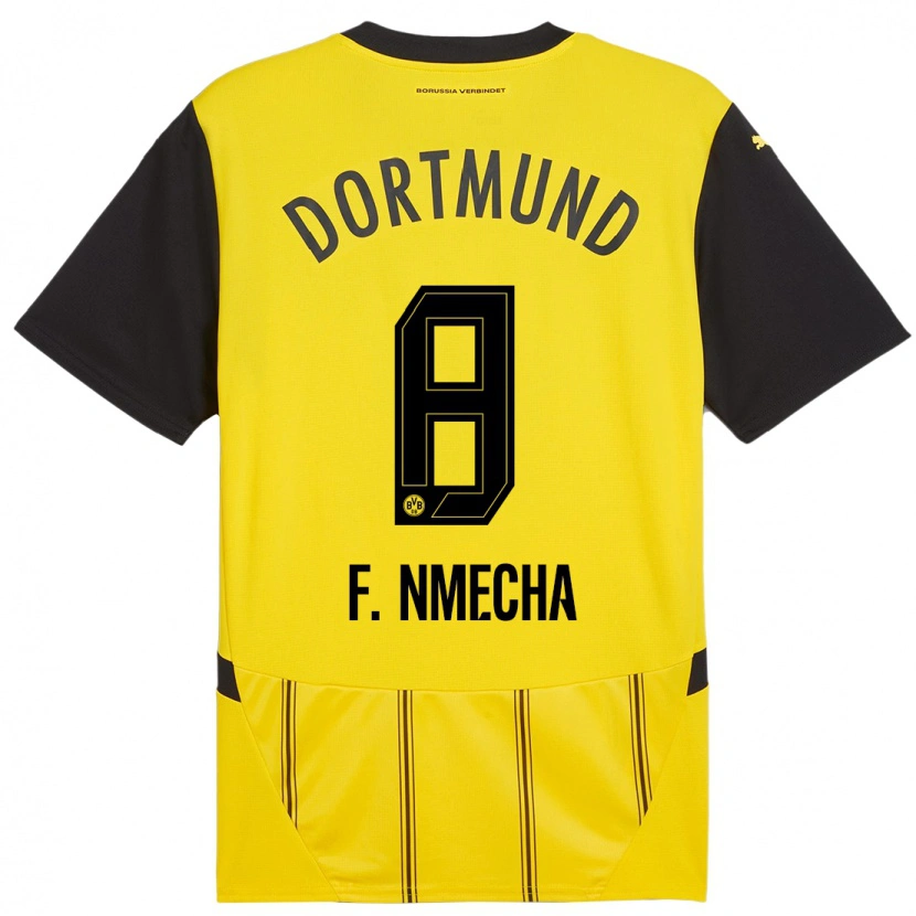 Danxen Homme Maillot Felix Nmecha #8 Jaune Noir Tenues Domicile 2024/25 T-Shirt