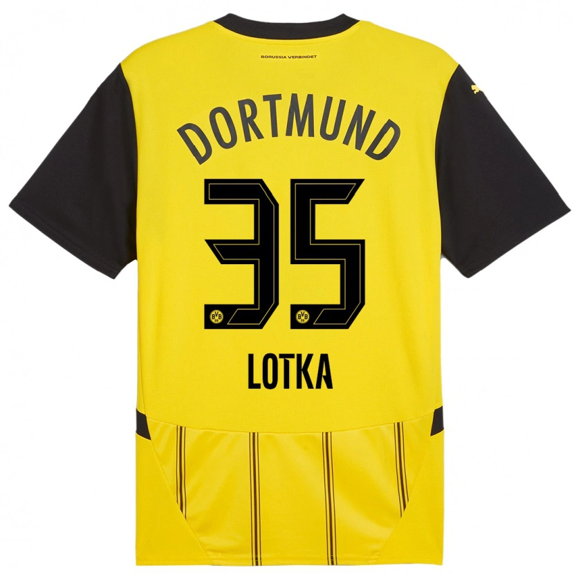 Danxen Homme Maillot Marcel Lotka #35 Jaune Noir Tenues Domicile 2024/25 T-Shirt