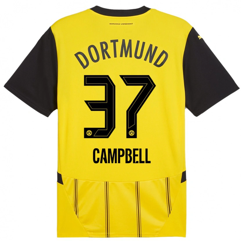 Danxen Homme Maillot Cole Campbell #37 Jaune Noir Tenues Domicile 2024/25 T-Shirt