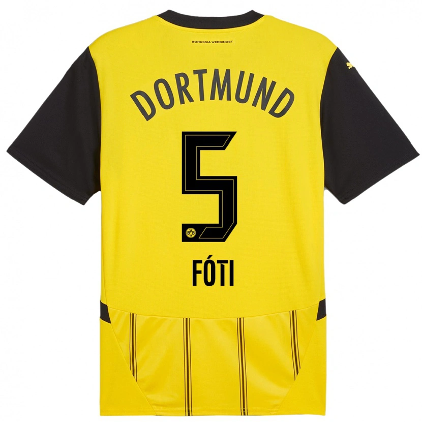 Danxen Homme Maillot António Fóti #5 Jaune Noir Tenues Domicile 2024/25 T-Shirt