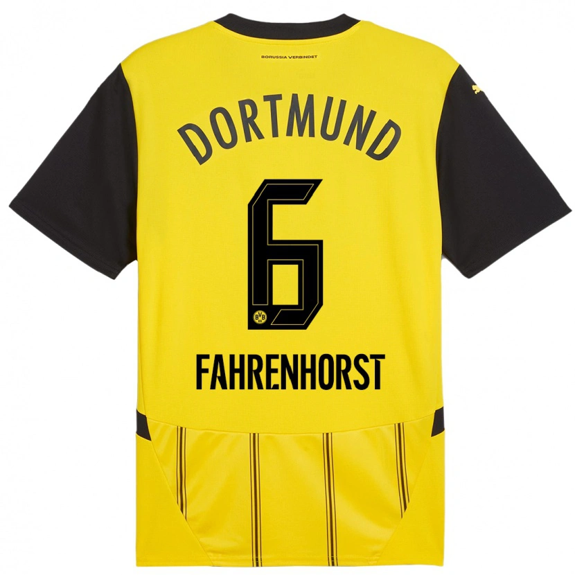 Danxen Homme Maillot Luke Fahrenhorst #6 Jaune Noir Tenues Domicile 2024/25 T-Shirt