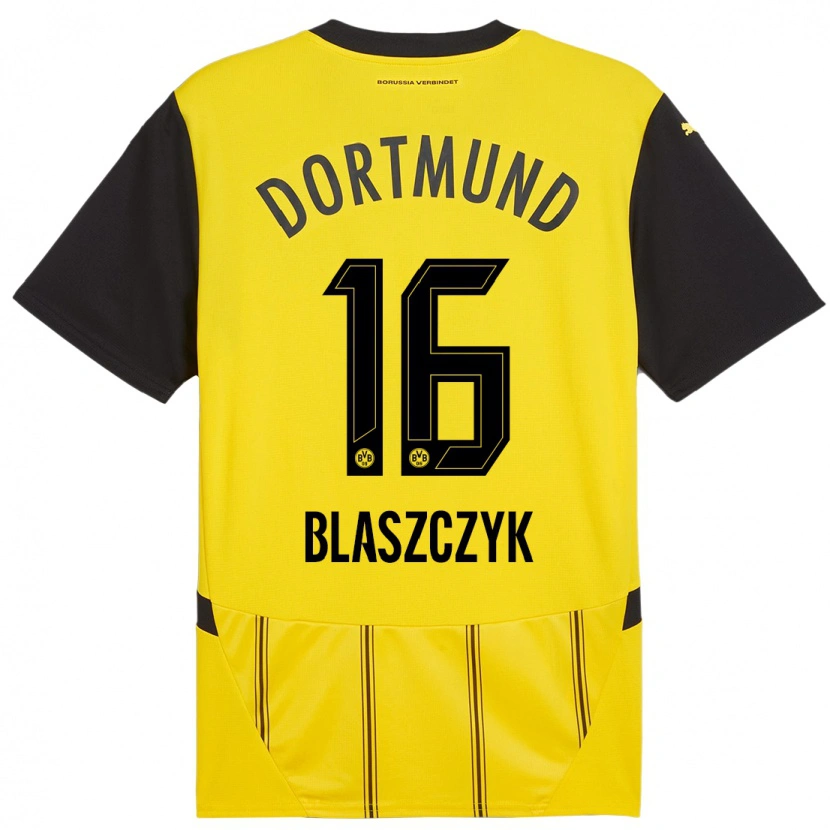 Danxen Homme Maillot Oliwer Blaszczyk #16 Jaune Noir Tenues Domicile 2024/25 T-Shirt