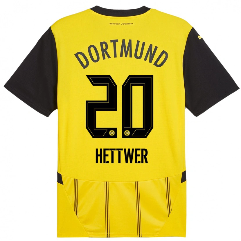 Danxen Homme Maillot Julian Hettwer #20 Jaune Noir Tenues Domicile 2024/25 T-Shirt