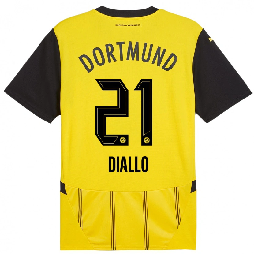 Danxen Homme Maillot Ousmane Diallo #21 Jaune Noir Tenues Domicile 2024/25 T-Shirt