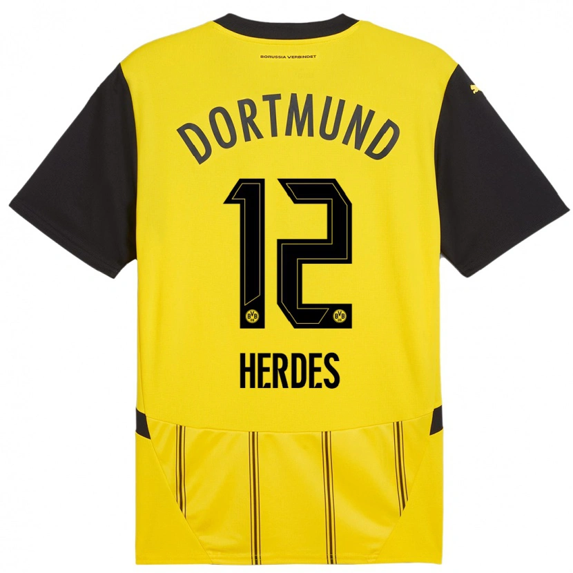 Danxen Homme Maillot Leon Herdes #12 Jaune Noir Tenues Domicile 2024/25 T-Shirt