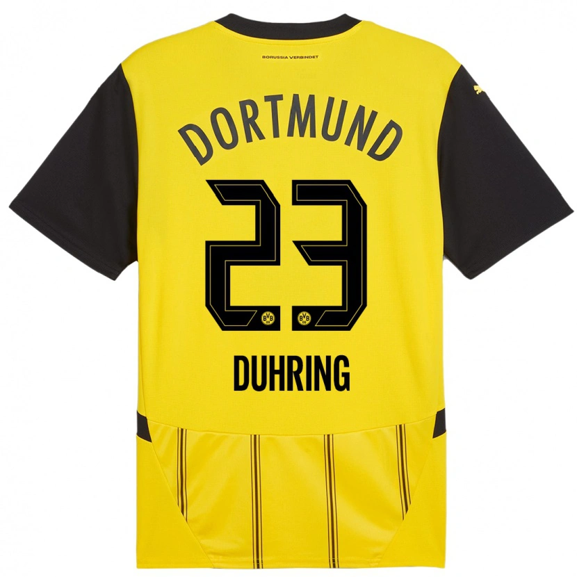 Danxen Homme Maillot Marc Niclas Duhring #23 Jaune Noir Tenues Domicile 2024/25 T-Shirt