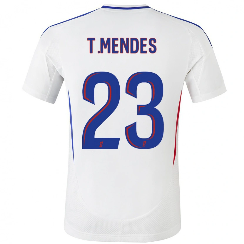 Danxen Homme Maillot Thiago Mendes #23 Blanc Bleu Tenues Domicile 2024/25 T-Shirt