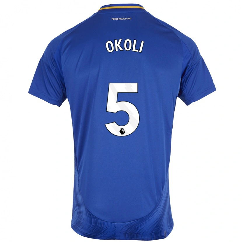 Danxen Homme Maillot Caleb Okoli #5 Bleu Blanc Tenues Domicile 2024/25 T-Shirt