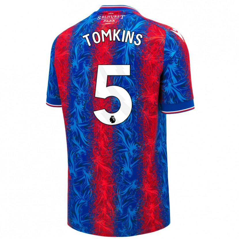 Danxen Homme Maillot James Tomkins #5 Rayures Rouges Et Bleues Tenues Domicile 2024/25 T-Shirt