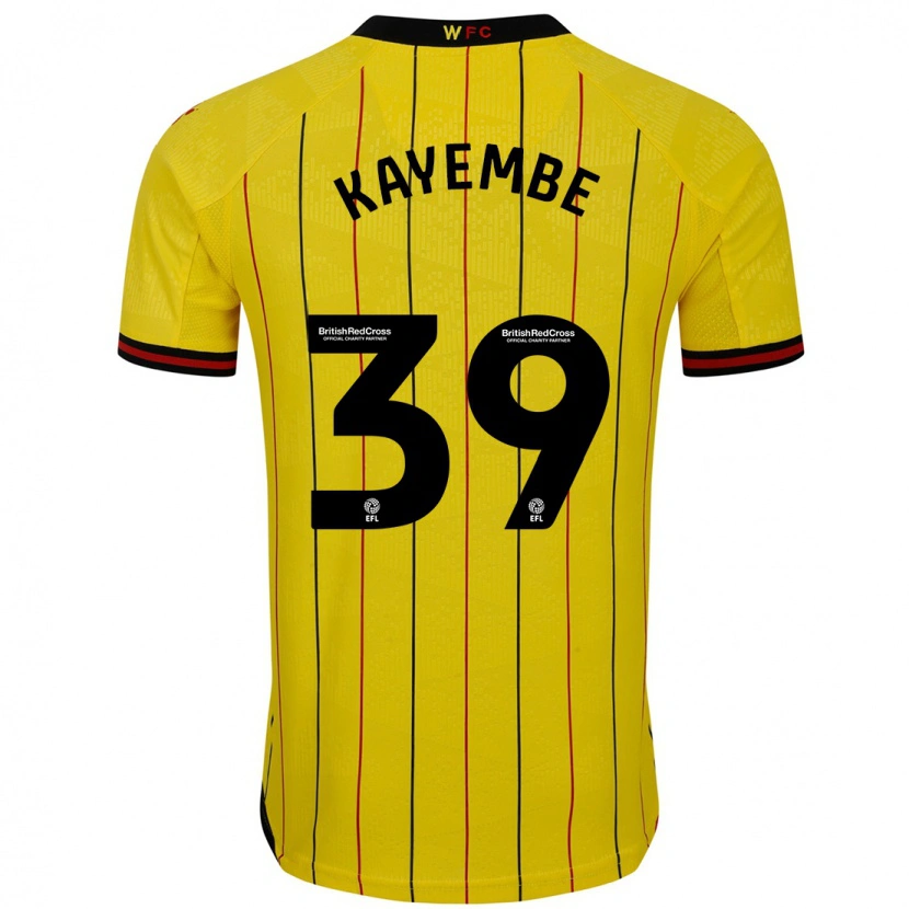 Danxen Homme Maillot Edo Kayembe #39 Jaune Et Noir Tenues Domicile 2024/25 T-Shirt