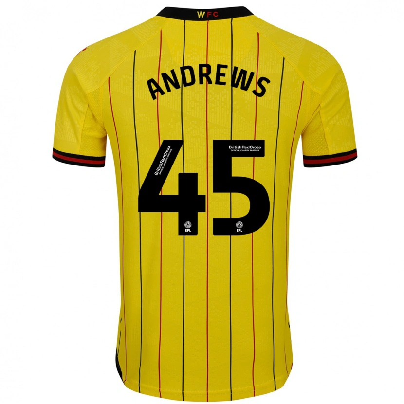 Danxen Homme Maillot Ryan Andrews #45 Jaune Et Noir Tenues Domicile 2024/25 T-Shirt