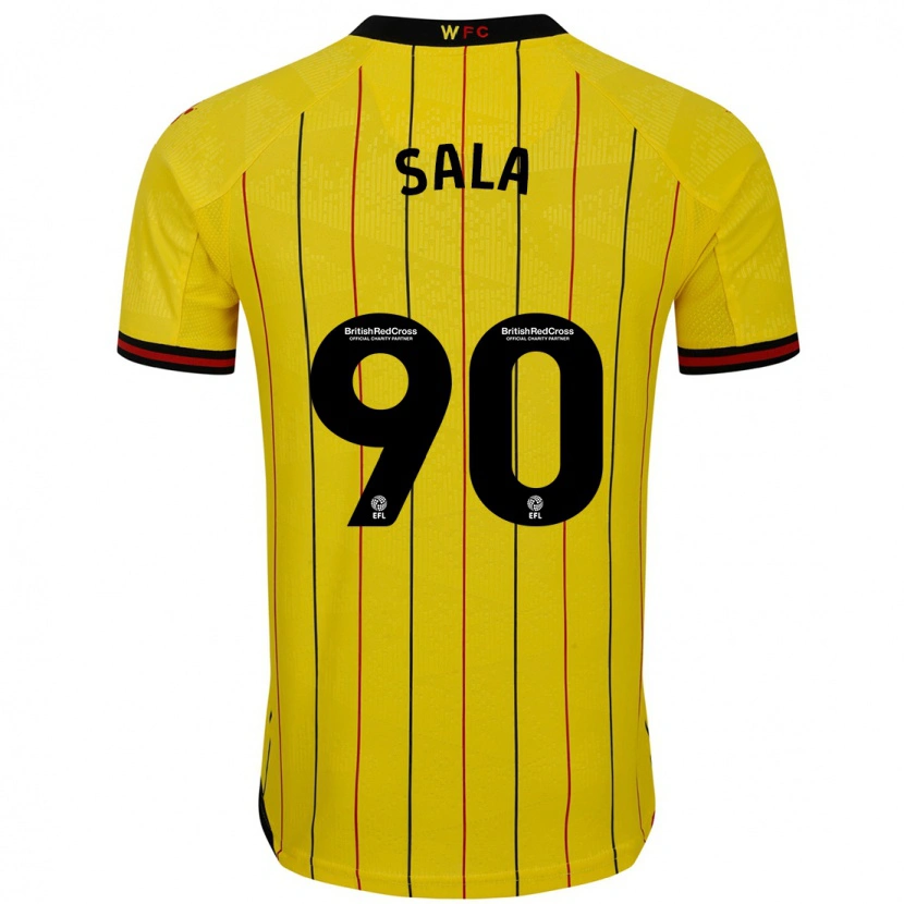 Danxen Homme Maillot Joel Sala #90 Jaune Et Noir Tenues Domicile 2024/25 T-Shirt