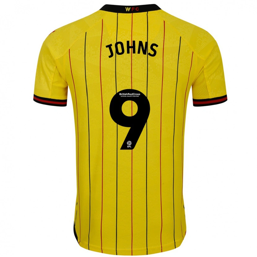 Danxen Homme Maillot Carly Johns #9 Jaune Et Noir Tenues Domicile 2024/25 T-Shirt