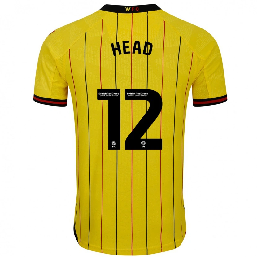 Danxen Homme Maillot Ellie Head #12 Jaune Et Noir Tenues Domicile 2024/25 T-Shirt