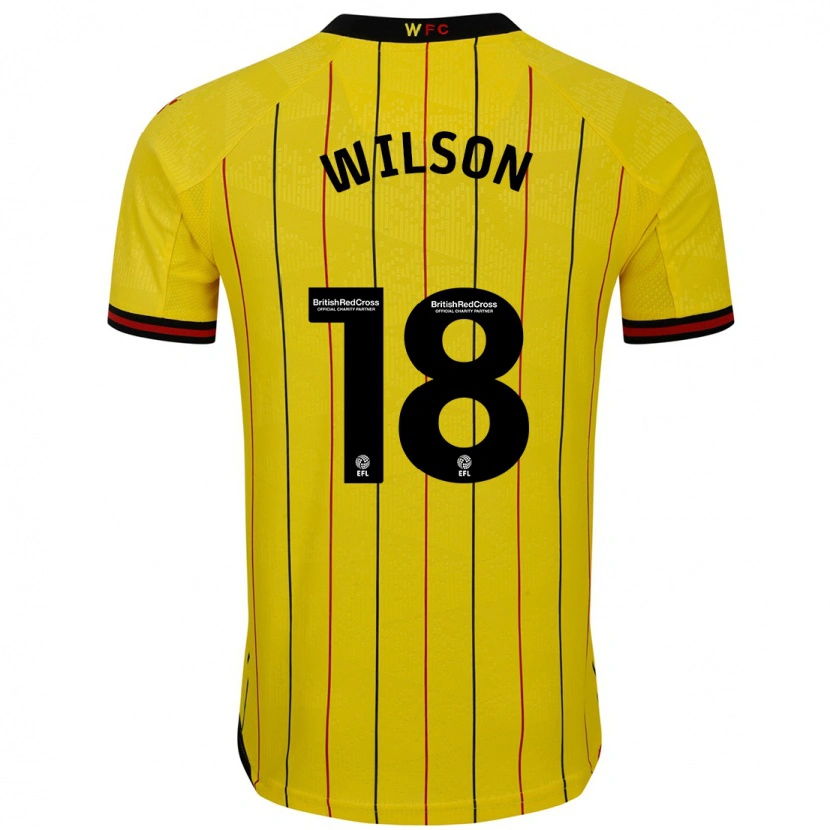 Danxen Homme Maillot Poppy Wilson #18 Jaune Et Noir Tenues Domicile 2024/25 T-Shirt