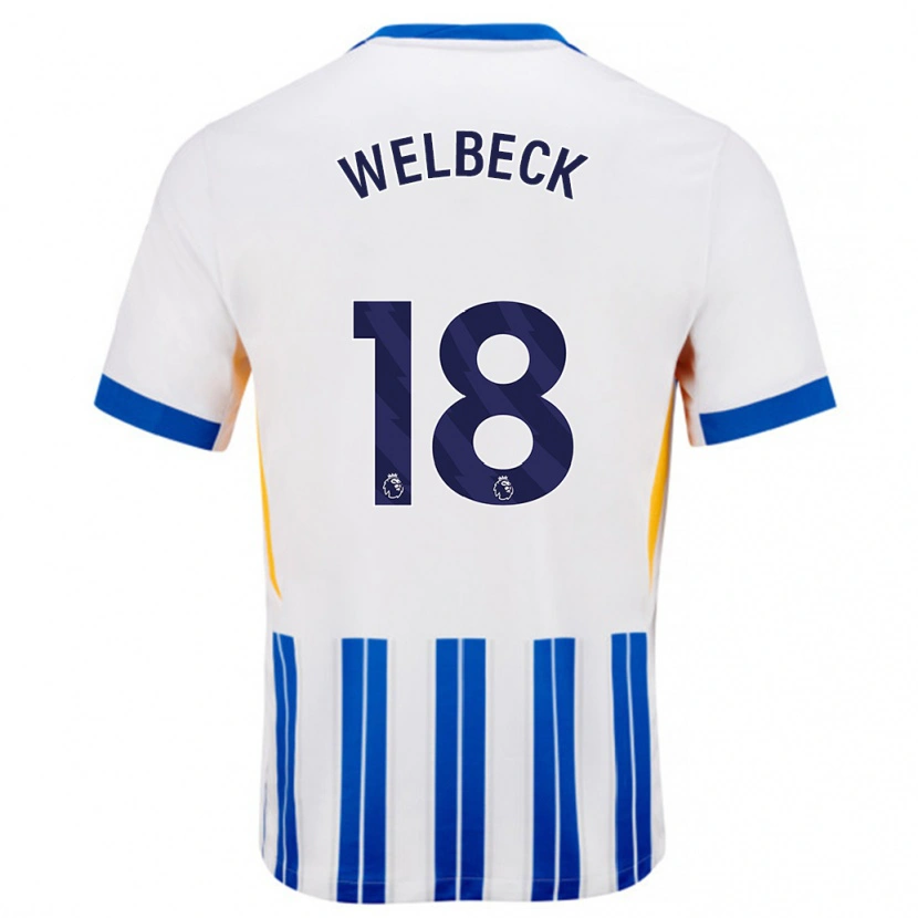 Danxen Homme Maillot Danny Welbeck #18 Blanc Bleu À Rayures Fines Tenues Domicile 2024/25 T-Shirt