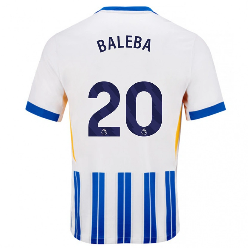 Danxen Homme Maillot Carlos Baleba #20 Blanc Bleu À Rayures Fines Tenues Domicile 2024/25 T-Shirt