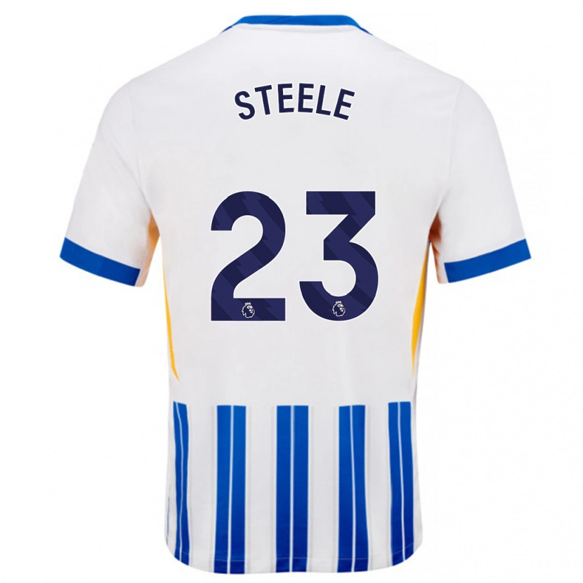 Danxen Homme Maillot Jason Steele #23 Blanc Bleu À Rayures Fines Tenues Domicile 2024/25 T-Shirt