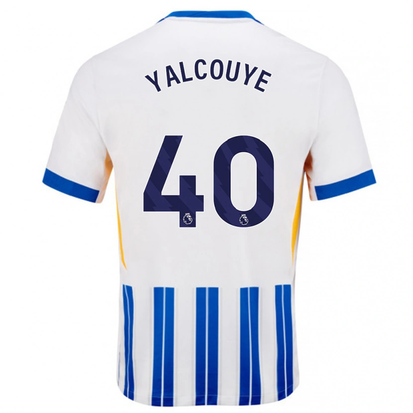 Danxen Homme Maillot Malick Junior Yalcouyé #40 Blanc Bleu À Rayures Fines Tenues Domicile 2024/25 T-Shirt