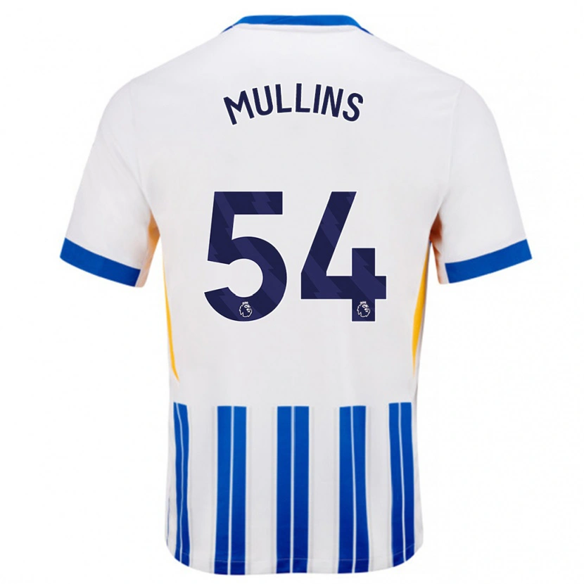 Danxen Homme Maillot Jamie Mullins #54 Blanc Bleu À Rayures Fines Tenues Domicile 2024/25 T-Shirt