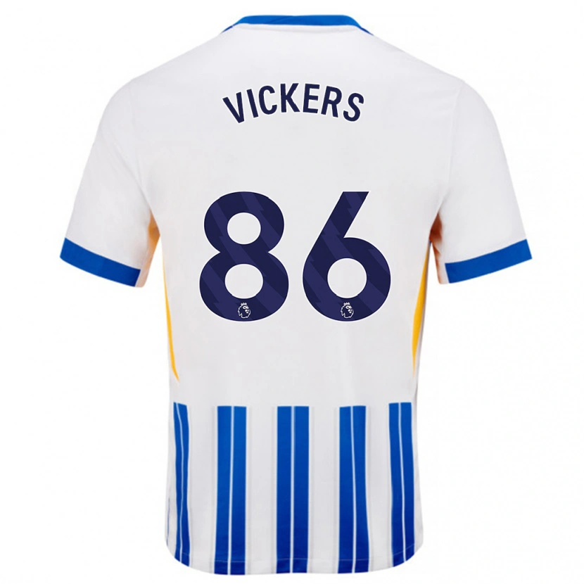 Danxen Homme Maillot Jacob Vickers #86 Blanc Bleu À Rayures Fines Tenues Domicile 2024/25 T-Shirt