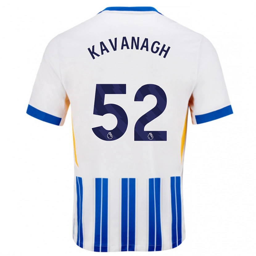 Danxen Homme Maillot Leigh Kavanagh #52 Blanc Bleu À Rayures Fines Tenues Domicile 2024/25 T-Shirt