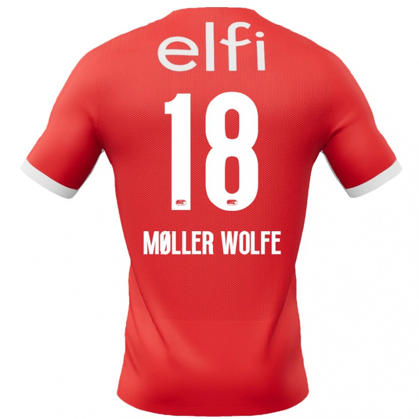 Danxen Homme Maillot David Møller Wolfe #18 Rouge Blanc Tenues Domicile 2024/25 T-Shirt