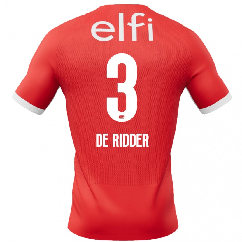 Danxen Homme Maillot Djoeke De Ridder #3 Rouge Blanc Tenues Domicile 2024/25 T-Shirt