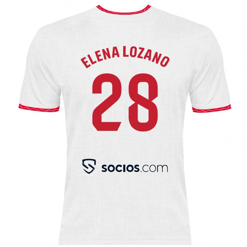 Danxen Homme Maillot Elena Lozano Gallego #28 Blanc Rouge Tenues Domicile 2024/25 T-Shirt