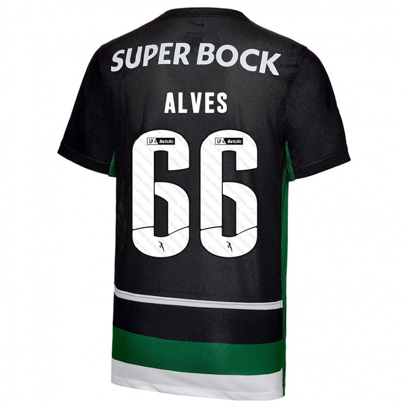 Danxen Homme Maillot Miguel Alves #66 Noir Blanc Vert Tenues Domicile 2024/25 T-Shirt